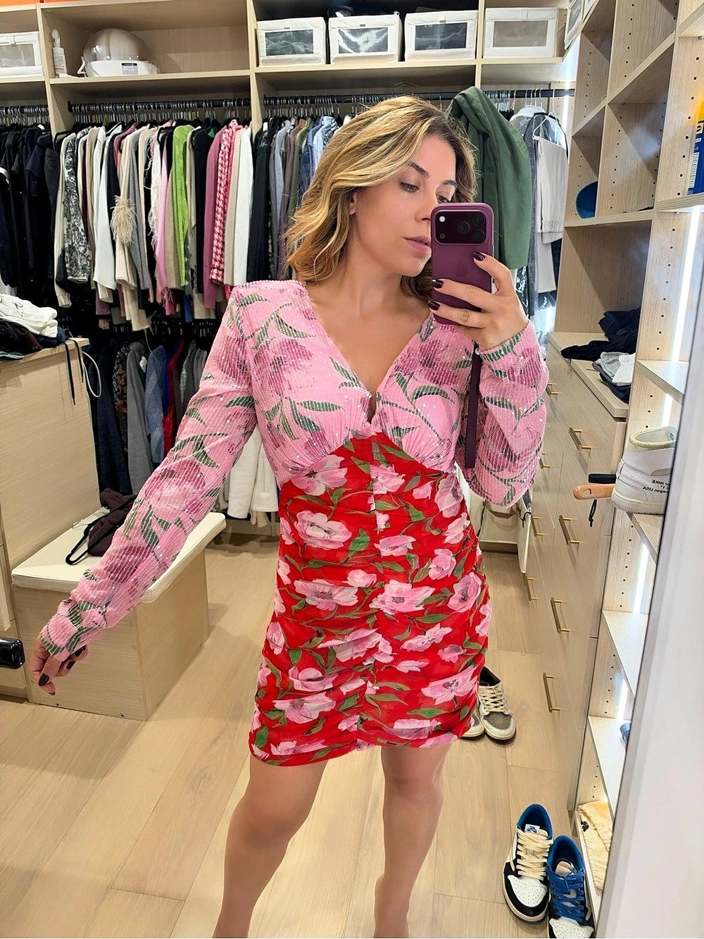 Rotate Floral Mini Dress in Pink & Red Like New